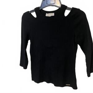 Michael Kors Black Ribbed Knit Edgy Casual Glam Cold Shoulder Women's Small